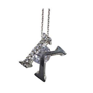 Silver tone Initial "K" Pendant Necklace With Rhinestone Womens Jewelry gift